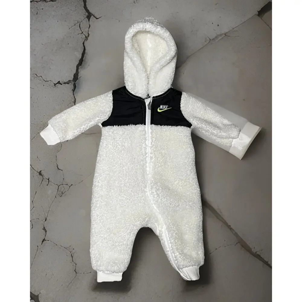 Nike Baby One piece 6m 6 month Sherpa‎ Coverall Hoodie Footless Full Zip
